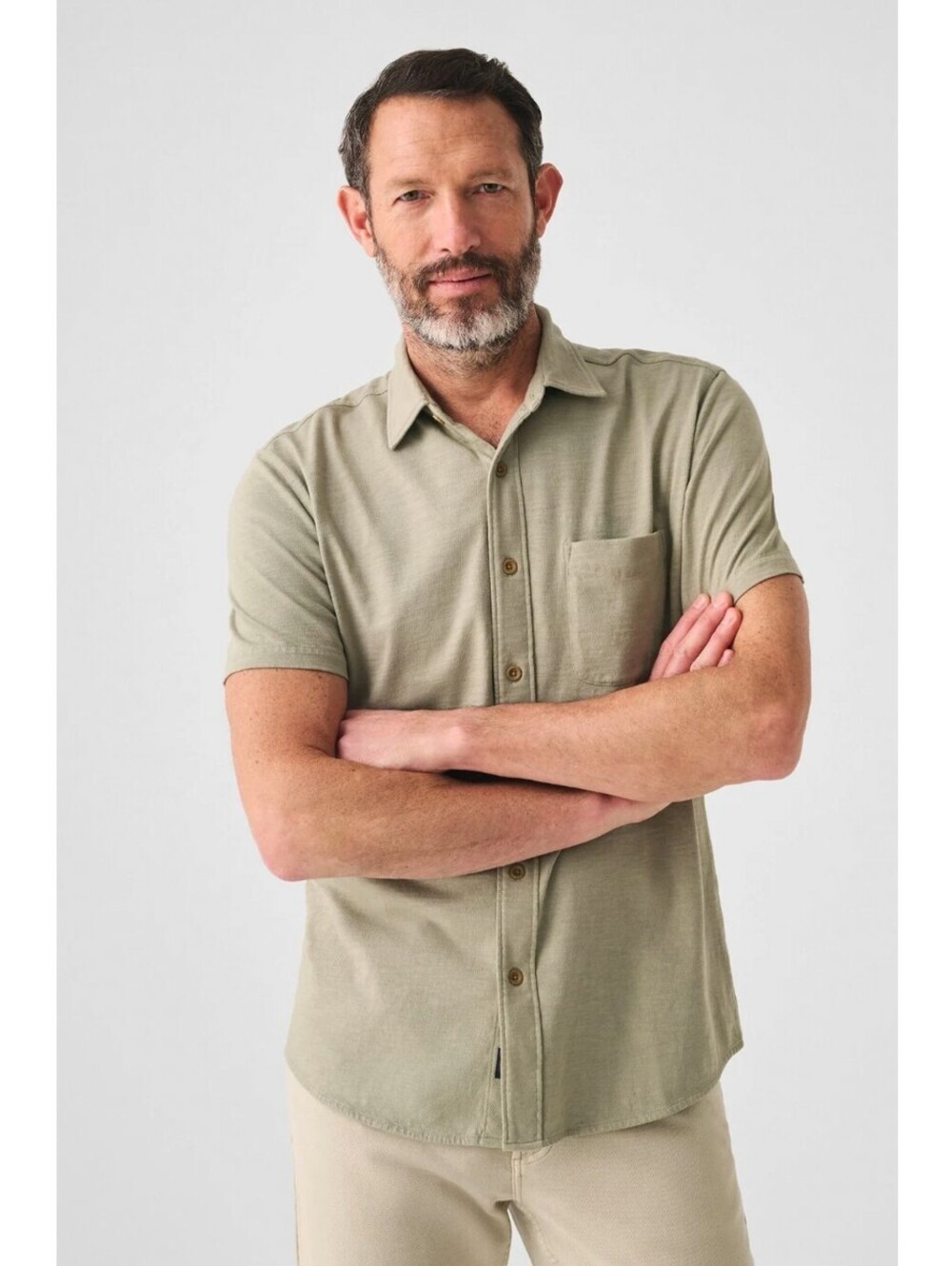 NWT Faherty Seasons Knit Shirt Coastal Sage Organic Cotton Medium
